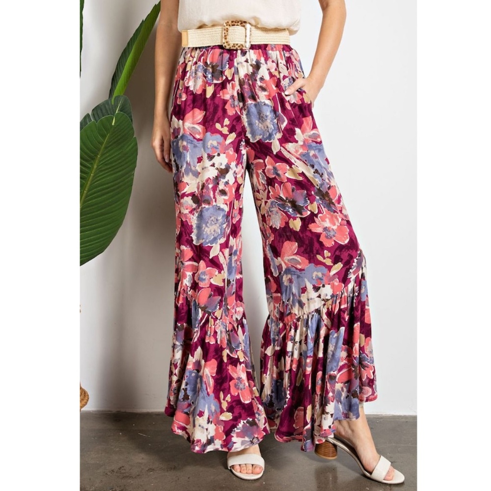"The Priscilla" Plum Floral Palazzo Pants